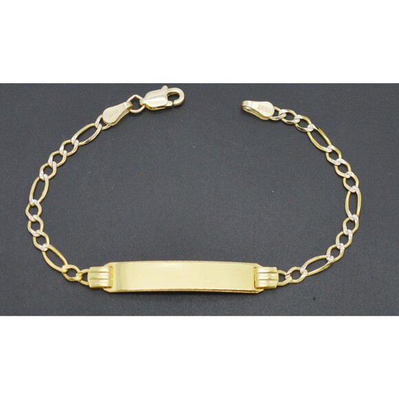 REAL 10K Yellow Gold 5.5 Figaro Link Id Bracelet + Engraving 2.3gr - Picture 1 of 5